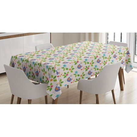 

Bird Tablecloth Singing Birds with Musical Heart Form Notes Theme with Floral Background Doodle Print Rectangular Table Cover for Dining Room Kitchen 60 X 84 Inches Multicolor by Ambesonne