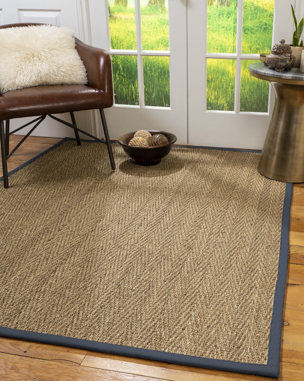 Natural Area Rugs Beach Custom Seagrass Rug, 12' x 18', Extra Wide Marine Border
