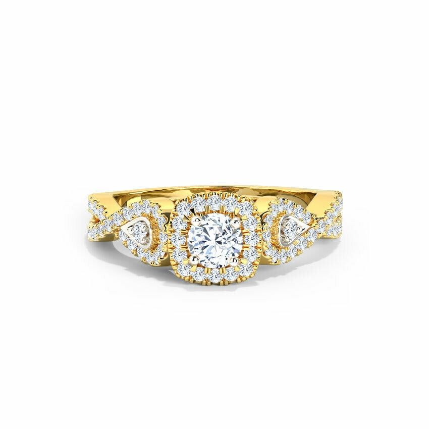 HeartsAndYou 2.4ct Engagement Ring for Women Round Cut Moissanite Split Shank Halo 18k Yellow Gold over Silver