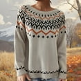 thumbnail image 2 of sususu Fall Sweaters for Women Argyle Iceland Norway Sweaters Long Sleeve Neck Fairisle Pattern Pullover Jumper Tops,A04-Khaki,S, 2 of 5
