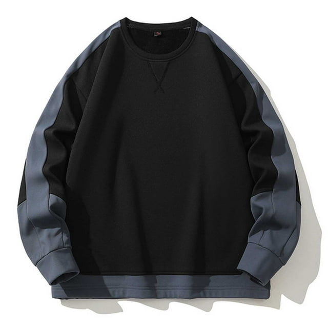 Timegard Mens Sweatshirts Fall Winter Plus Size Crewneck Long Sleeve Pullover Color Block Loose Tops