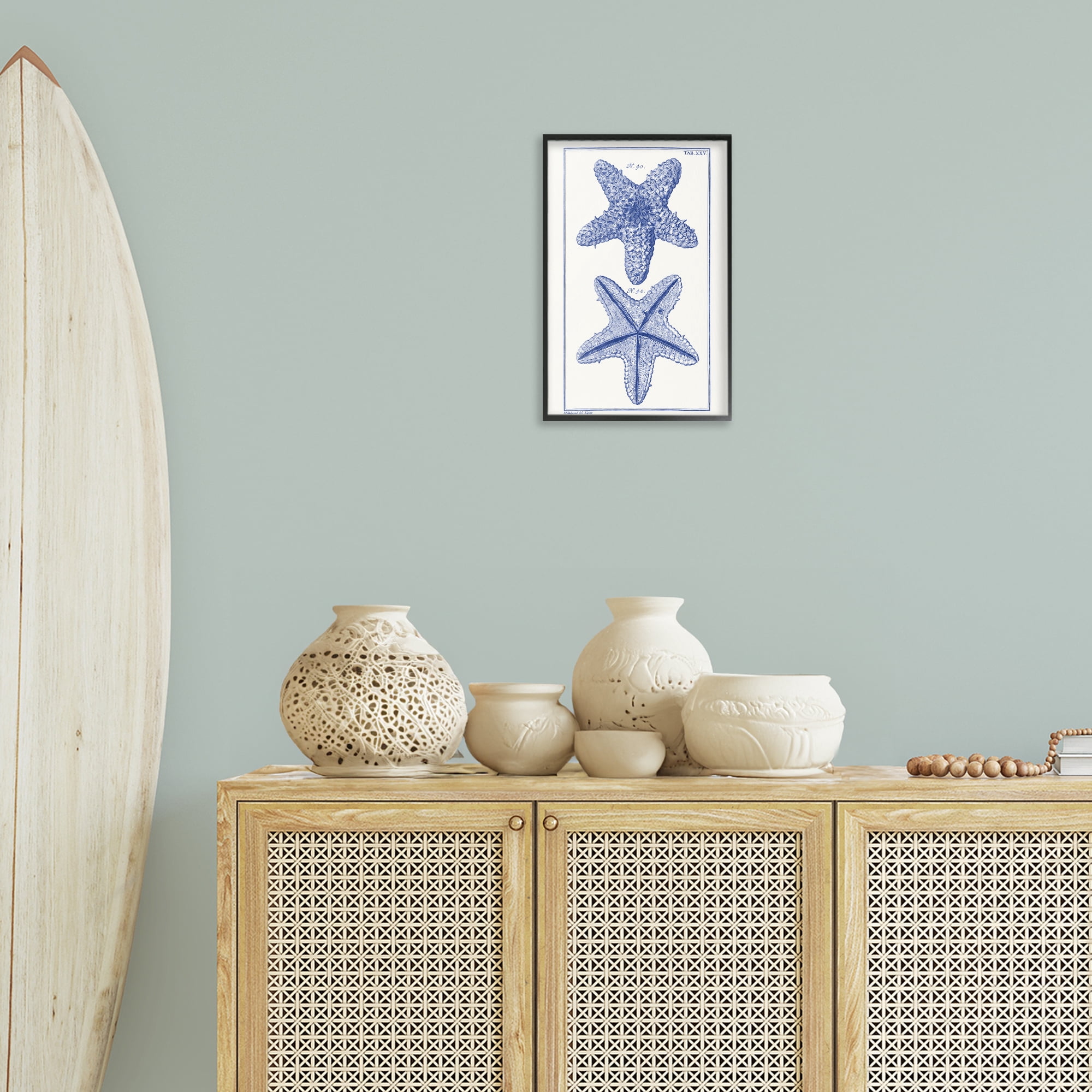 Stupell Industries Blue Starfish Studies Animals & Insects Painting Black Framed Art Print Wall Art, 12 x 18