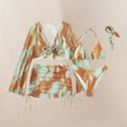 thumbnail image 6 of Jacenvly Summer Swimsuit Women Cover up 3 Piece Clearance Trendy Long Sleeve Contrast Color with Cover up Surfing Swimwear Quick Drying Women'S Split Body Tie Printed Bikini Five Piece Set Orange, 6 of 7
