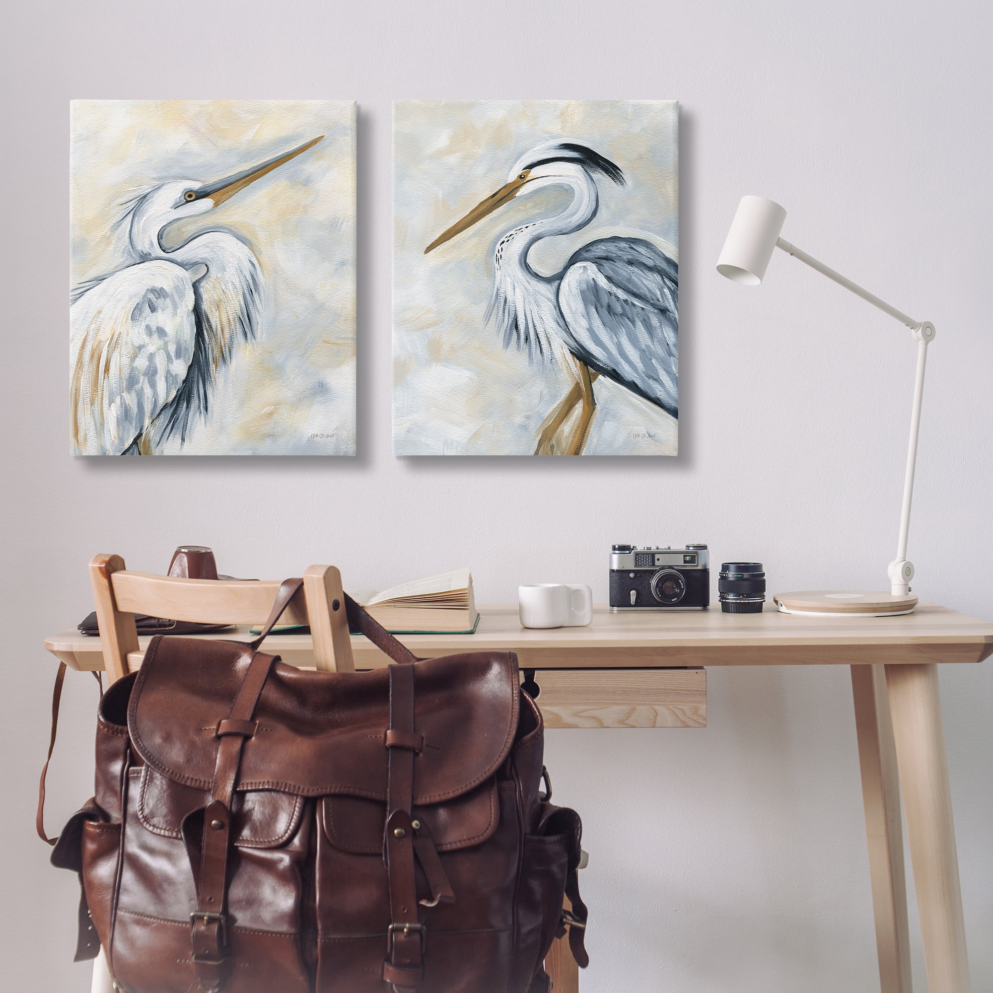 Stupell Industries White Egret Blue Heron Animals Painting Wrapped Canvas Art Print Wall Art, 24 x 30, Set of 2