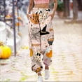 thumbnail image 2 of HCURIBAD Halloween Pants for Women Halloween Pajama Pants Women's Printed Casual Drawstring High Waisted Drawstring Pants, Wide Leg Yoga Pants, Flowy Pants for Women, Halloween Pajama Pants Beige L, 2 of 5