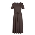 thumbnail image 6 of LWavelet Women's Plus Size Maxi Dress Short Sleeve Round Neck Tie Waist Casual Flowy Dress with Pockets Brown XL, 6 of 7