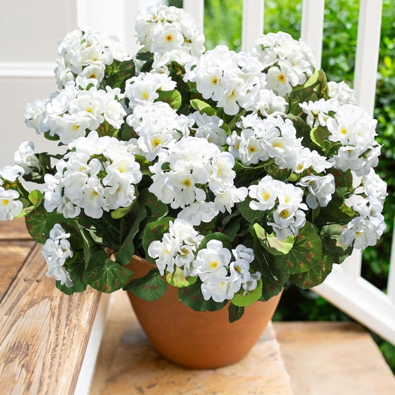 Artificial Geranium Fake Flowers for Outdoors Decoration, 6 Bundles Silk Geraniums White Flower UV Resistant Look Real Faux Plants Front Door Garden Porch Planter Patio Balcony Yard Indoor Home