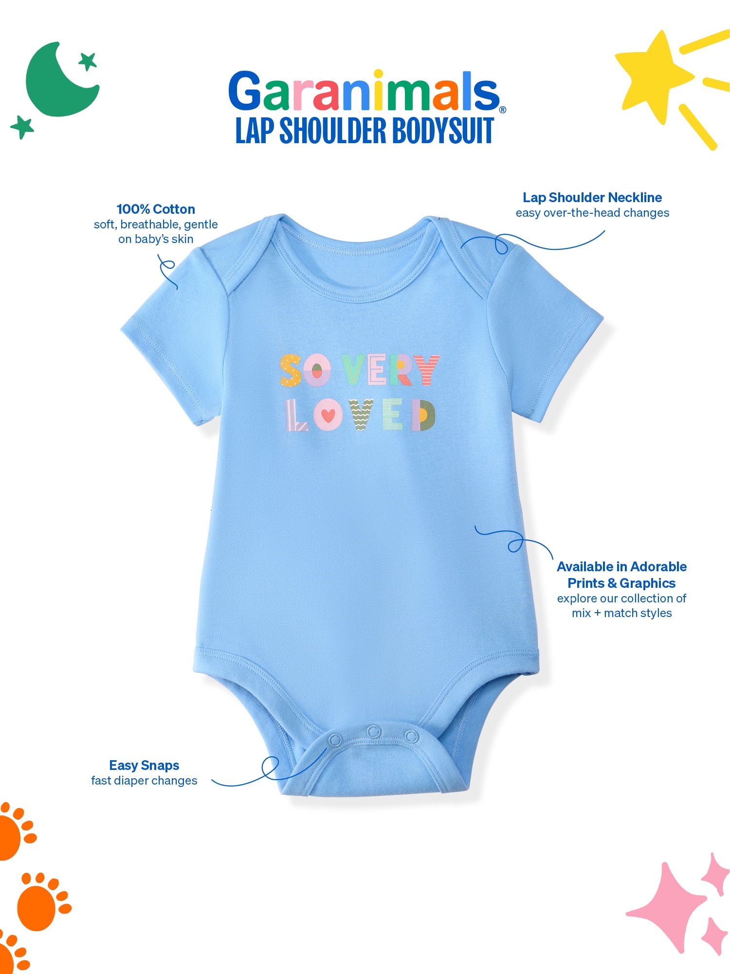 Garanimals Newborn & Baby Girl Cotton Lap-Shoulder Short-Sleeve Bodysuit, Sizes 0–24M