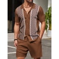 thumbnail image 6 of Biezeib Men's Summer Outfits Chain Print Short Sleeve Lapel Button Tops with Elastic Waist Solid Color Shorts 2 Pcs Set, 6 of 6