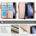 thumbnail image 4 of Dteck Zipper Wallet Case for Samsung Galaxy Z Fold 6,Magnetic Leather Card Slot Cash Pocket Case with Pen Holder Shockproof Hand Strap Heavy Duty Cover for Galaxy Z Fold 6,Rosegold, 4 of 7