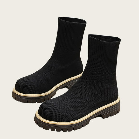 Wowcloth Women's Fashion Knit Stretch Ankle Boots – Comfortable Round Toe Chunky Heel Casual Wear with Solid Color Design for Everyday Outfits