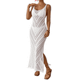 thumbnail image 3 of Women'S Crochet Coverups Sleeveless Beachwear Dresses Side Slit Maxi Beachwear White One Size, 3 of 7