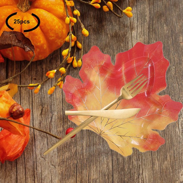 Ganfancp Thanksgiving Maple Leaf Cake Platos Platos de Picnic Platos de Papel Resistentes Al Agua y Al Aceite Vajilla Espesa Platos de Papel Platos de Frutas Ofertas Del Día 25* Plato de Papel Desech