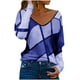 thumbnail image 1 of Camiseta holgada de manga larga con cuello en V geométrico a la moda para mujer Pompotops  gfhjh22587, 1 of 5