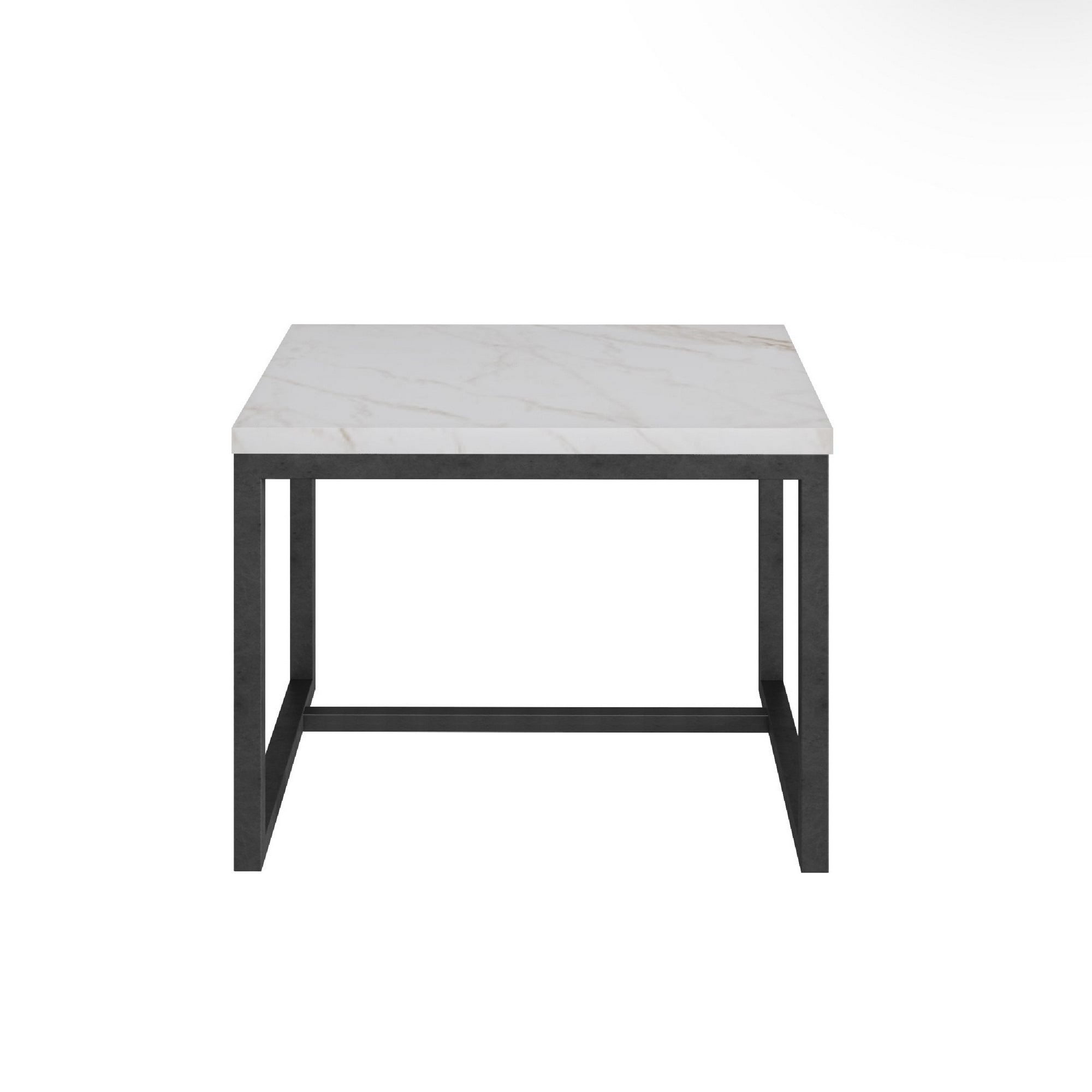 Cid 20 Inch Modern End Table, Marble Top, Metal Base, White, Black