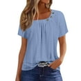 thumbnail image 2 of Summer Tops for Women Solid Color For Women O-Collar Short Sleeve Comfy Womens Tops Tshirtss, 2 of 6