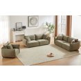 thumbnail image 2 of 3-Seater + 3-Seater + 1-Seater Modern Combo Sofa with 5 Pillows, Linen Fabric Sofa with Wooden Frame for Living Room, Light Green, 2 of 9