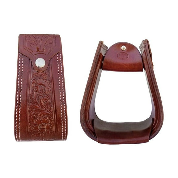 Horse Saddle Stirrups Western 5" Saddle Floral Tooled Leather Covered 51173DT