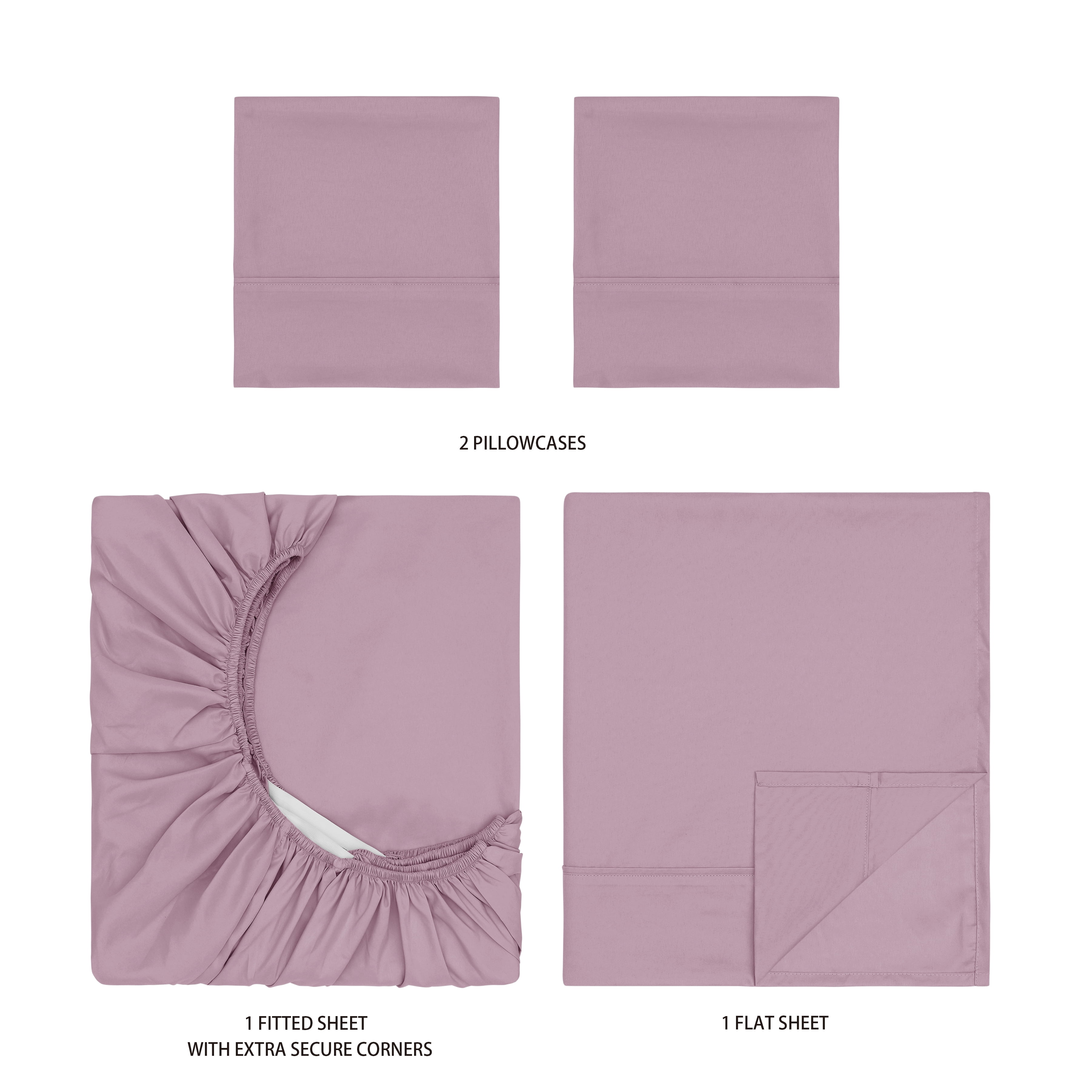 Mainstays Super Soft Brushed Microfiber Bed Sheet Set, Light Purple, King, 4 Piece