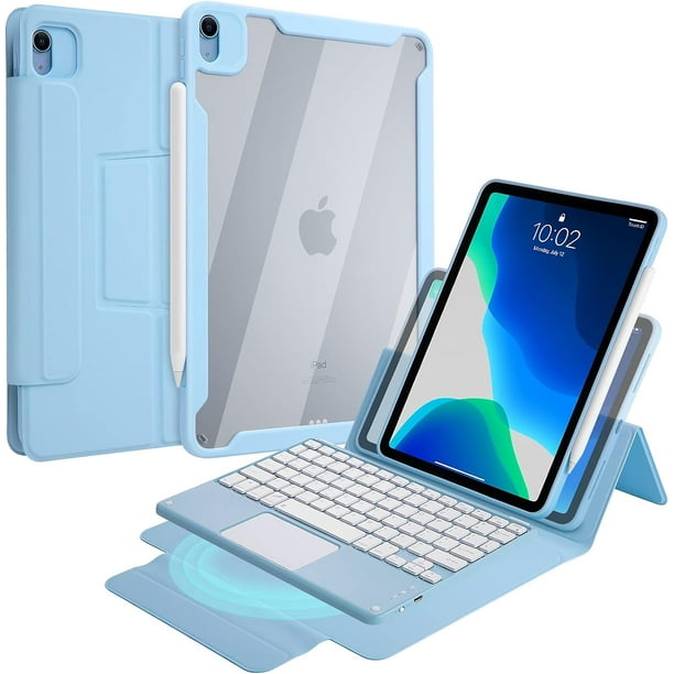 Funda con teclado vertical para iPad Air de 5.ª generación, 4.ª generación, 10,9 pulgadas, con panel táctil, bonito teclado de color, cubierta trasera magnética transparente, teclado táctil BT