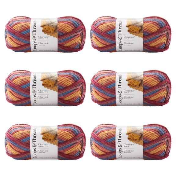 Loops & Threads Charisma Yarn, Soft Bulky Weight Acrylic for Quick Knitting, Assorted Colors, 3.5 oz., 6-Pack