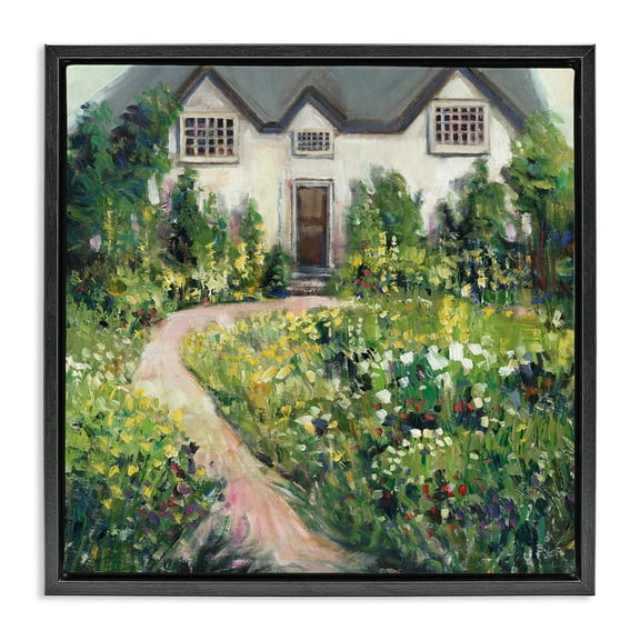 Stupell Industries Rural Floral Cottage Garden Blooms Travel & Places Painting Black Floater Framed Canvas Art Print Wall Art, 18 x 18