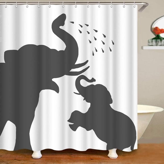 Animal Elephant Fabric Shower Curtain Family Elephant Silhouette Waterproof Polyester Bathroom Set with Hooks Funny Animal Home Decor 72x72INCH