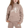 thumbnail image 4 of Tween Girls Outfits Sets Hoodie Pants Kids Casual Letter Print Sweatshirt Joggers Comfy Two Piece Winter Fall Girls Clothes Khaki Size 12-13T, 4 of 4