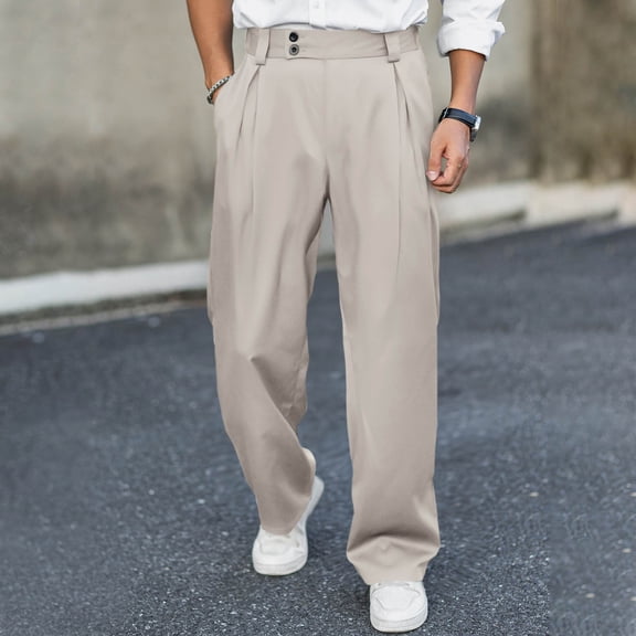 Kakii Mens Casual Dress Pants Pleated Old Money Wide Leg Baggy Pants Fall Relaxed Fit Slacks Work Trousers