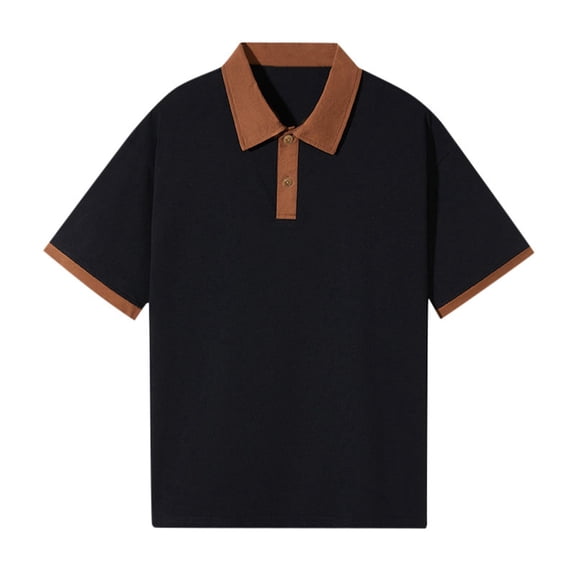 TEDOYE Men's Polo Shirts Men's Off Shoulder Color Shirt Color Block Loose Short Sleeve Lapel Shirt Ironing Comfortable