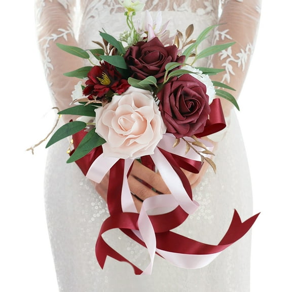 Artificial Rose Bridal Bouquet with Silk Ribbon – Elegant Wedding Hand Bouquet for Bride, Bridesmaids & Ceremony Decoration