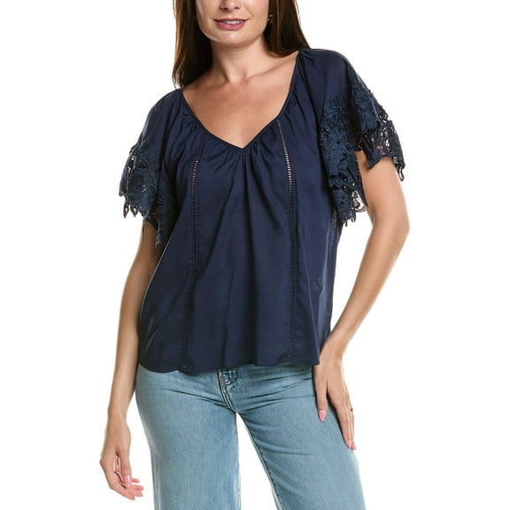 Ramy Brook womens  Lynette Linen-Blend Top, l, Blue