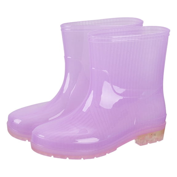 Xfvqtps Rain Boots for Women Mid Calf Ankle Height Jelly Color Translucent Waterproof Non Slip Rubber Sole Garden Shoes Outdoor Work PVC Rain Shoes Purple