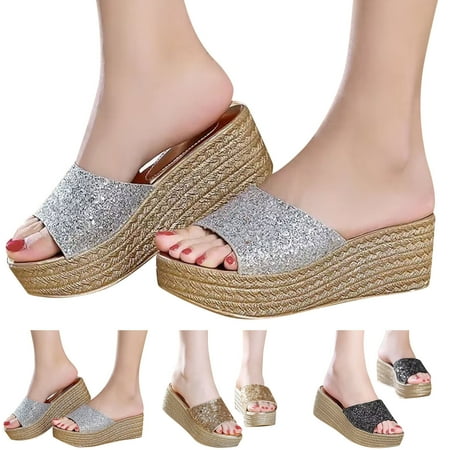 

Aayomet Summer Sandals for Women Women Sandals Summer New Pattern Sequins Fashion Wedge Comfortable Versatile Slip On Shoes Gold 6.5