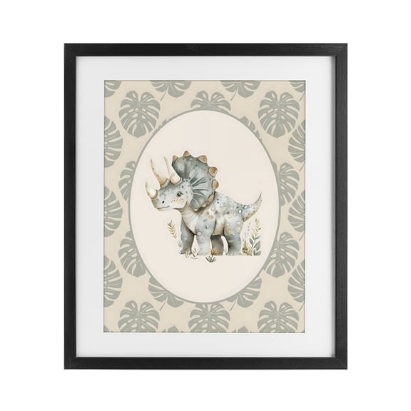 Stupell Industries Bohemian Watercolor Dinosaur Tropical Border Black Framed Print Under Glass, 13 x 16, by LSR Design Studio