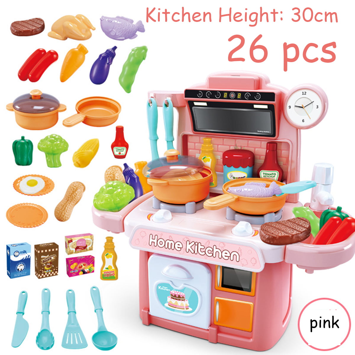 42PCS Kitchen Playset Pretend Kids Play Toy Cooking Set With Light Sound Effect 