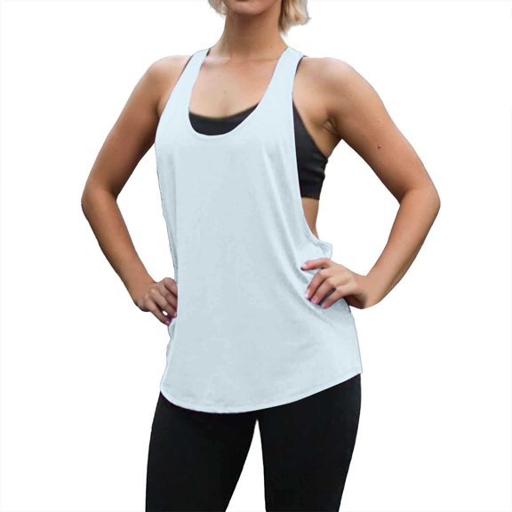 wddddd Women's Low Neck Fitness Smock Loose Quick Drying Sports Sleeveless Vest Light Blue XL