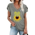 thumbnail image 2 of Pompotops Hauts d'Été pour Femmes Col en V Imprimé Tournesol T-Shirts Blouse Décontractée à Manches Pétales, 2 of 5