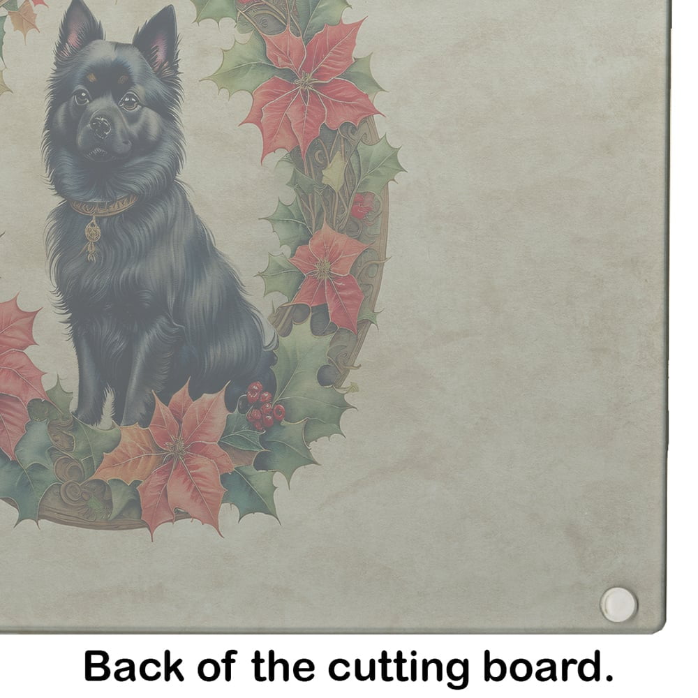 German Spitz Christmas Flowers Glass Cutting Board 12 in x 15 in