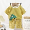 thumbnail image 3 of Odeerbi Kids Boys Girls Cotton Pajama Sets Dinosaur Cartoon Printed Loungewear Fashion Casual Round Neck Short Sleeve Tops Printed Shorts Pajamas Sets Green, 3 of 3