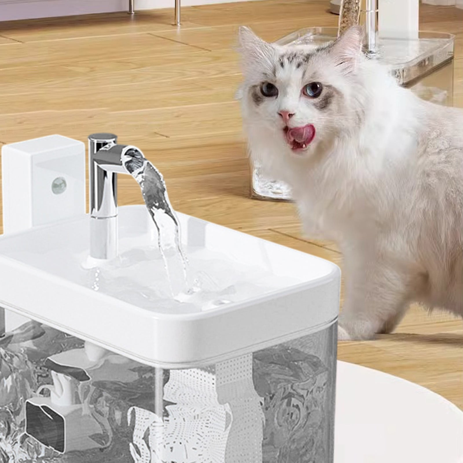 Nilvkv Cordless Smart Cat Water Fountain with Wireless Sensor Pump Automatic Circulating Flow Pet Drinking Bowl 6.3x4.5x4.7in