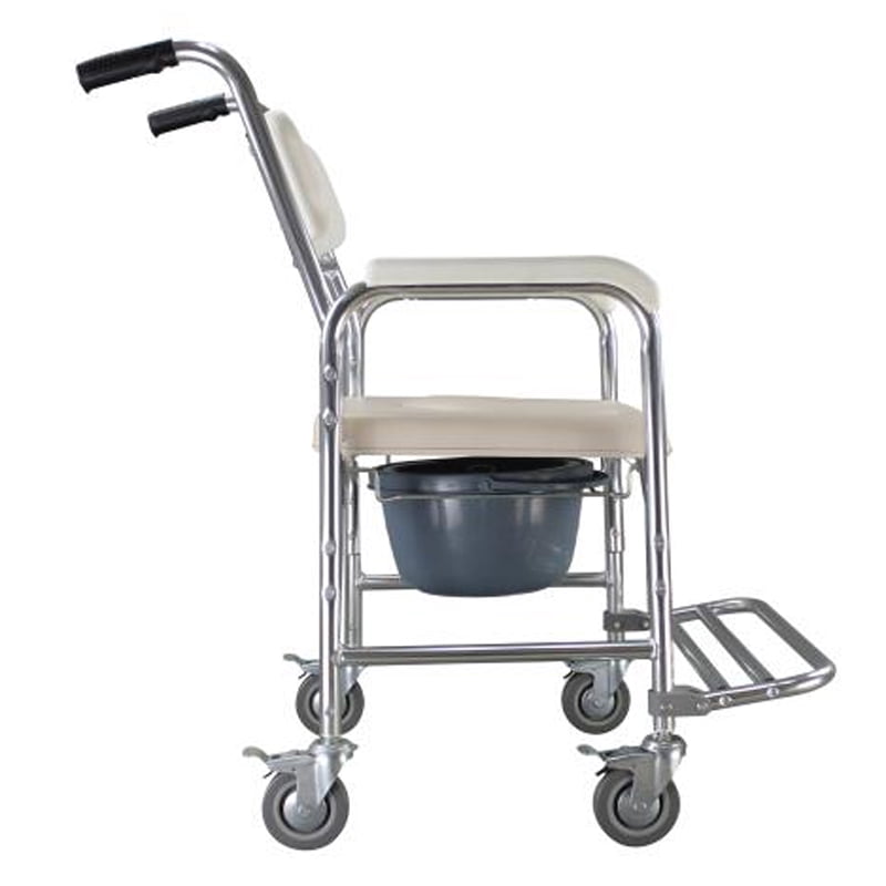 Winado Aluminum Shower Chair Bedside Commode with Casters and Padded Seat,Rolling Transport Chair Lockable Wheelchair