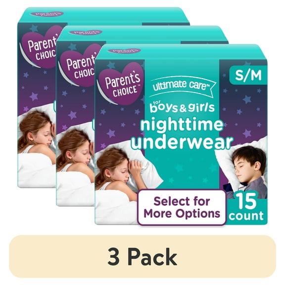 (3 pack) Parent's Choice Ultimate Care Nighttime Underwear for Boys & Girls S/M, 15 Count (Select for More Options)