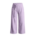 thumbnail image 3 of Textilo Women's Capris Elastic High Waisted Wide Leg Cropped Trousers with Pockets Drawstring Pant Flowy 2026 Trendy Summer Beach Comfy Outfits,Light Purple M, 3 of 5