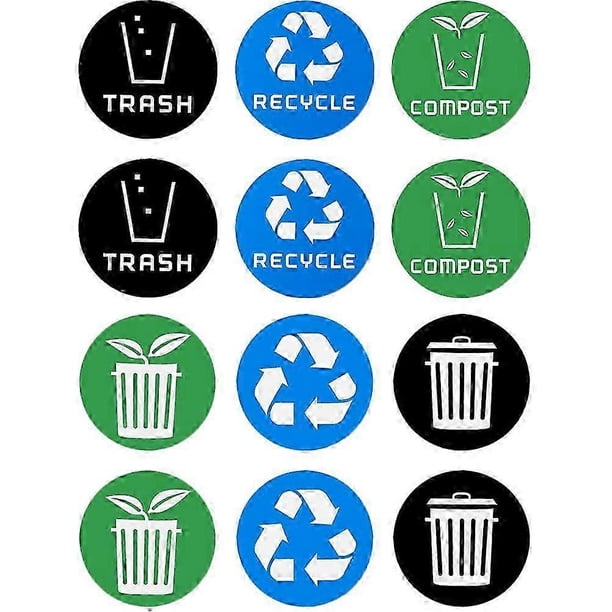 12Pcs Recycle Sticker Trash Bin Label Garbage Sorting Stickers Bins Recycling Decals