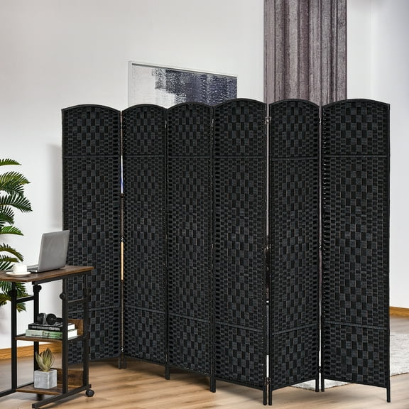 HOMCOM 6' Tall Wicker Weave 6 Panel Room Divider Privacy Screen - Black
