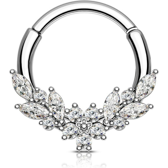shiyou-Septum Rings, 16G Silver Septum Jewelry, Clear CZ Helix Daith Jewelry, Stainless Steel Rook Daith Piercing Jewelry