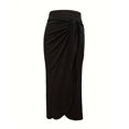 thumbnail image 5 of Aueoeo Women Ruched Pencil Skirt High Waist Wrap Tie Front Asymmetrical Long Maxi Skirts Bodycon with Slit Black L, 5 of 5