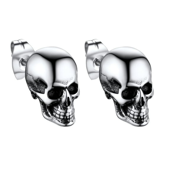 Bandmax Skull Stud Earrings for Women Men 316L Stainless Steel Stud Earrings Gothic Skull Punk Skeleton Ear Studs for Halloween Gift