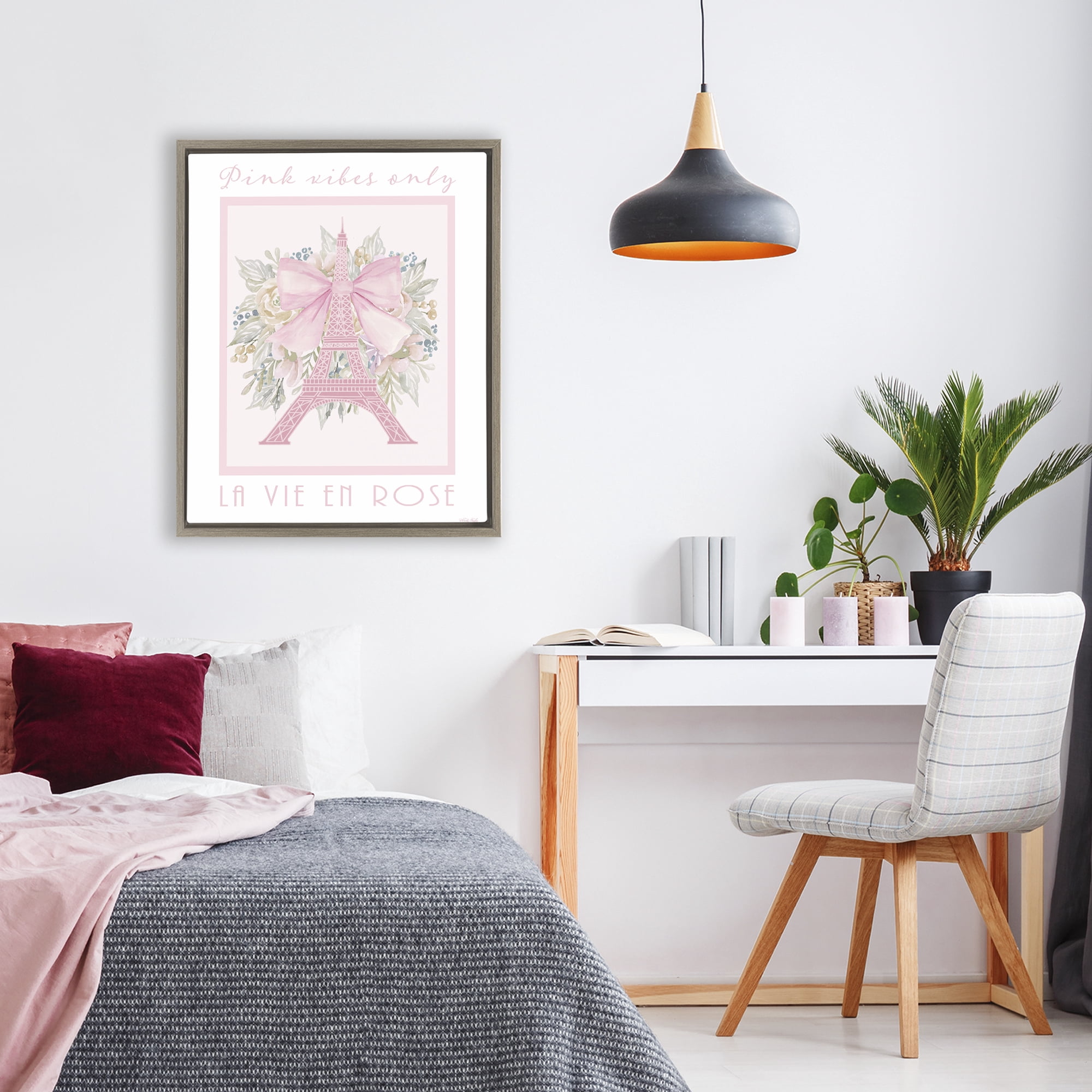 Stupell Industries Pink Vibes Only Paris Brown Framed Floater Canvas Wall Art, design by Cindy Jacobs
